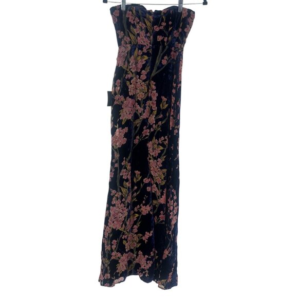 ✨ NWT Lulus Navy Velvet Floral Strapless Maxi Gown XS ✨ - Picture 5 of 8